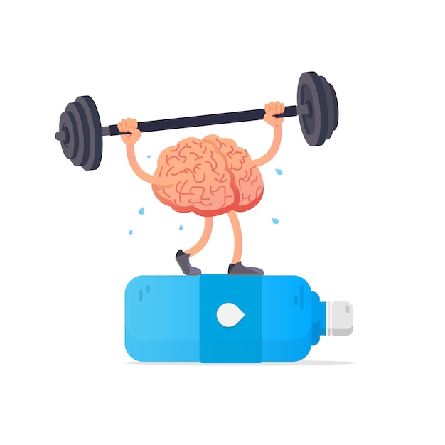 Ilustración del cerebro y botella de agua.