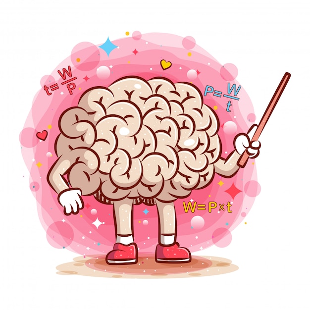 Ilustración de cerebro colorido con fórmula alrededor de la ilustración