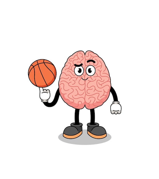 Ilustración del cerebro como diseño de personajes de un jugador de baloncesto