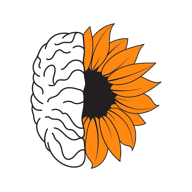 Ilustración de cerebro y girasol Concepto de salud mental