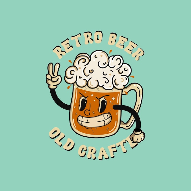 Ilustración de cerveza artesanal en estilo de dibujos animados retro