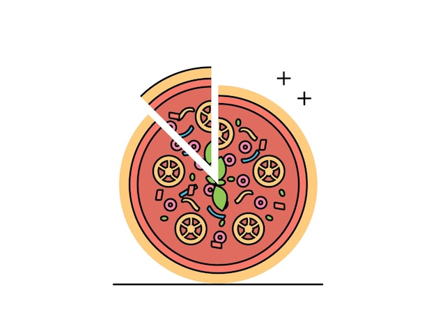 Ilustración del chef de esquema de diseño plano que trabaja con pizza y hamburguesas