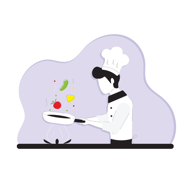 Vector ilustración chef está cocinando dibujo simple con menos color capas de fondo separadas