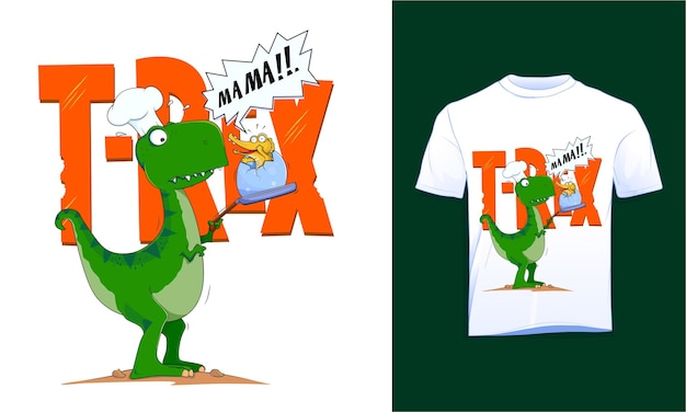 Vector ilustración de chef t rex con diseño de camiseta dibujado a mano