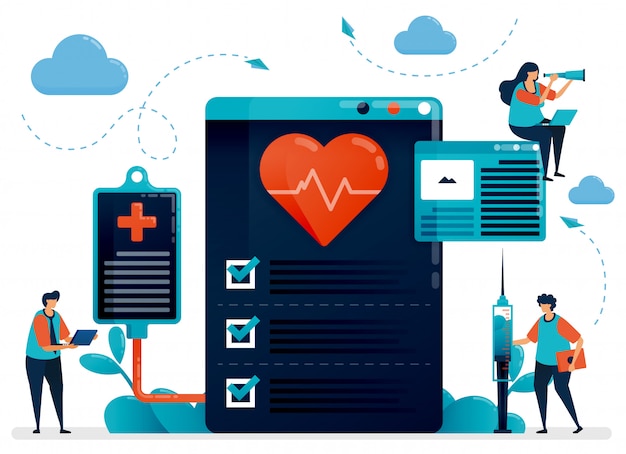 Ilustración de chequeo de cardiología médica para la salud. hospital, clínica, laboratorio para diagnosticar y tratar enfermedades del corazón.