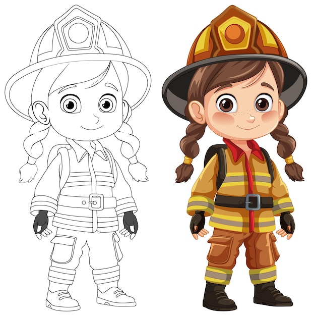 Ilustración de una chica bombera linda