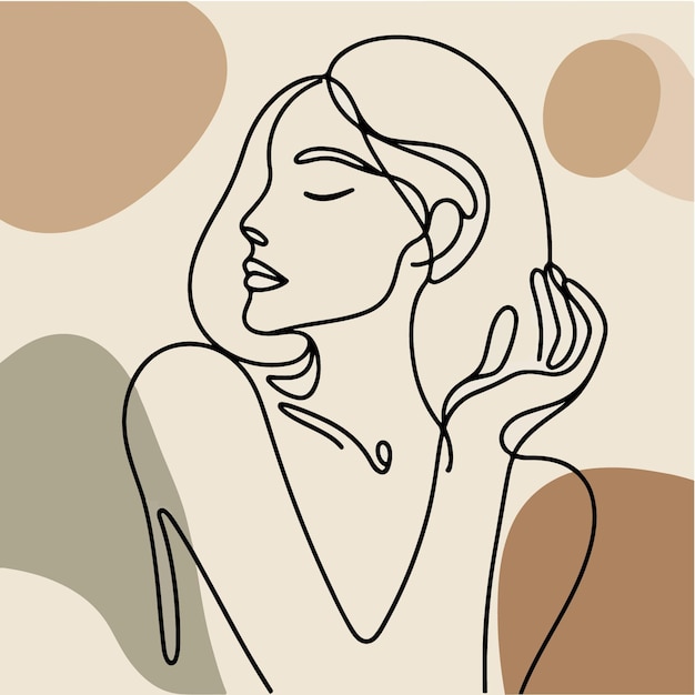Ilustración de una chica femenina con un estilo de arte de línea plana minimalista simple con monocromo