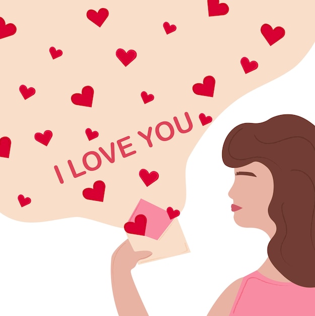 Vector ilustración con una chica leyendo una carta de amor.