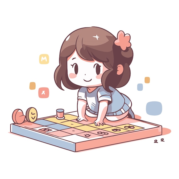 Ilustración de una chica linda jugando al juego de Tic Tac Toe