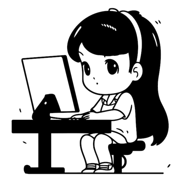Ilustración de una chica linda usando una computadora mientras está sentada en una silla