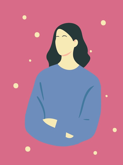 Ilustración de una chica minimalista plana con fondo rosa y camisa azul