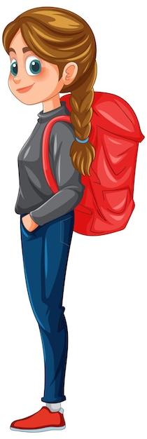 Ilustración de la chica con la mochila roja