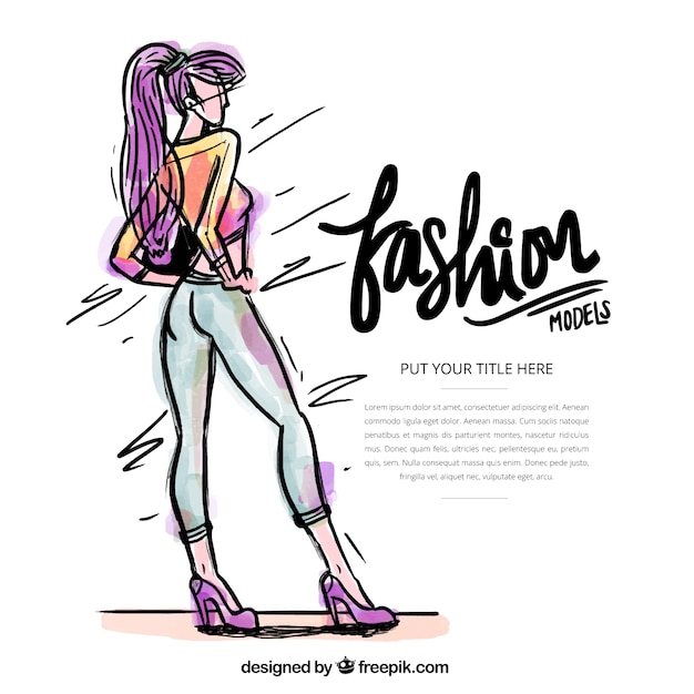 Vector ilustración de chica de moda dibujada a mano