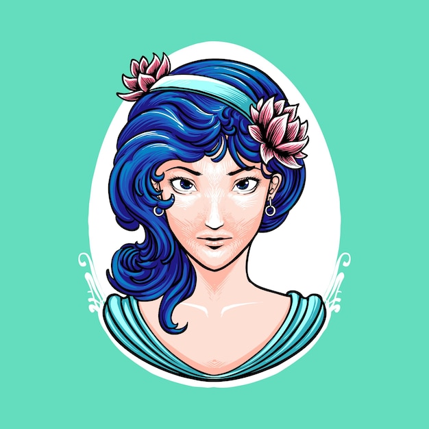 La ilustración de la chica de pelo azul.