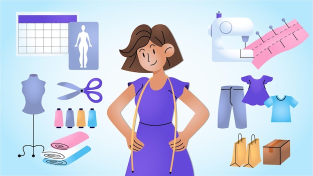 Ilustración de una chica que trabaja como diseñadora de moda