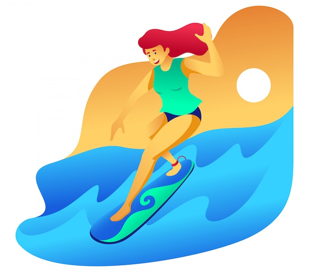 Ilustración de chica surfista