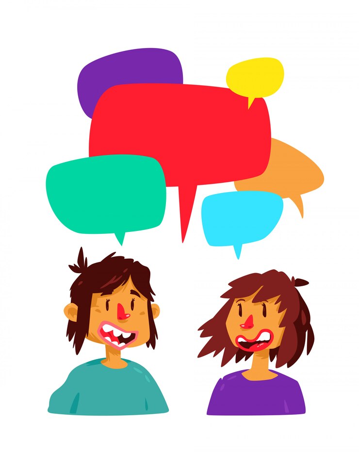 Vector ilustración de un chico comunicante y una niña.