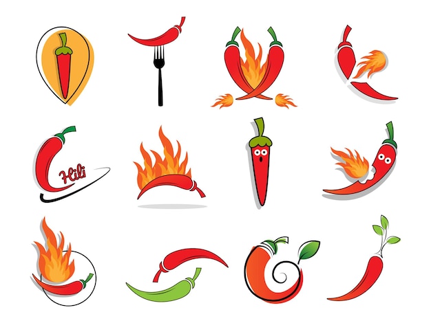 Ilustración de chili picante picante para el conjunto de diseño de marca de logotipo de mascota de comida picante picante