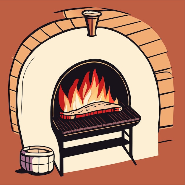 Vector ilustración de chimenea de dibujos animados dibujada a mano o chimenea de ladrillo rojo con fuego ardiente