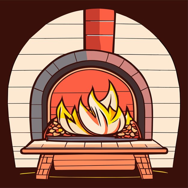 Ilustración de chimenea de dibujos animados dibujada a mano o chimenea de ladrillo rojo con fuego ardiente