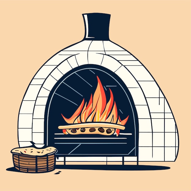 Vector ilustración de chimenea de dibujos animados dibujada a mano o chimenea de ladrillo rojo con fuego ardiente