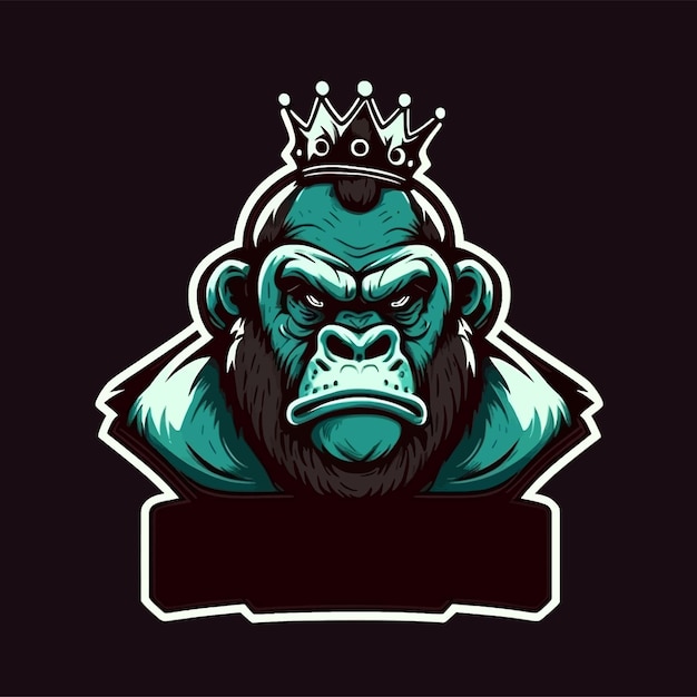 Vector ilustración de chimpancé rey, diseños de mascotas de esports, plantilla de logotipo de juego, emblema