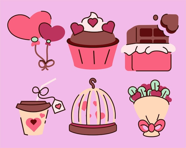 Ilustración de chocolate y regalos para el día de San Valentín