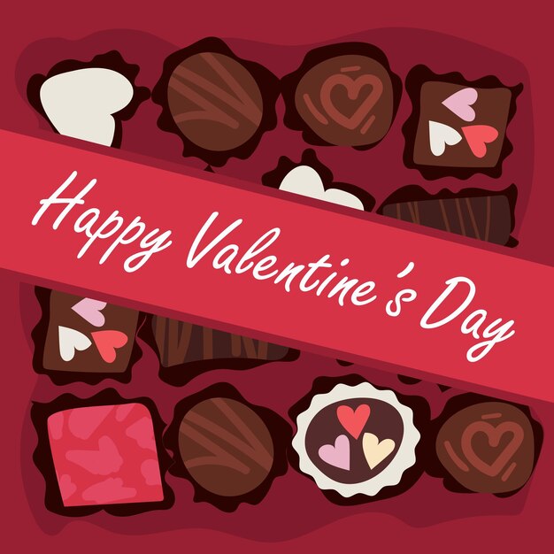 Vector ilustración con chocolates en forma de tarjeta de san valentín candy sobre un fondo rosa