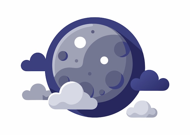 Ilustración del cielo nocturno con luna y nubes
