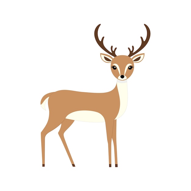 Ilustración de ciervo de vector plano minimalista en fondo blanco Diseño estilizado simple Colores en negrita Estética limpia Vector de animal Vector de animales
