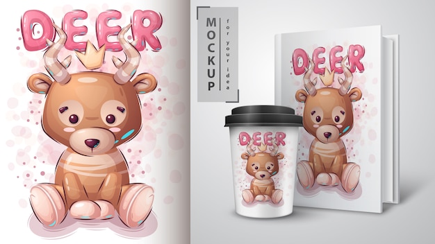 Vector ilustración de ciervos de peluche y merchandising