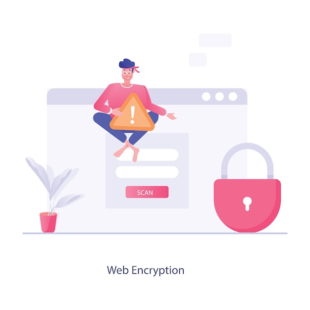 Ilustración de cifrado web en estilo moderno y plano, lo mejor para la seguridad cibernética