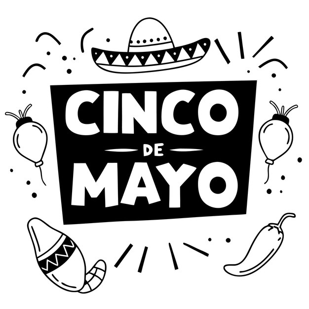 Ilustración del Cinco de Mayo con Sombrero Maracas y Pimienta Chili
