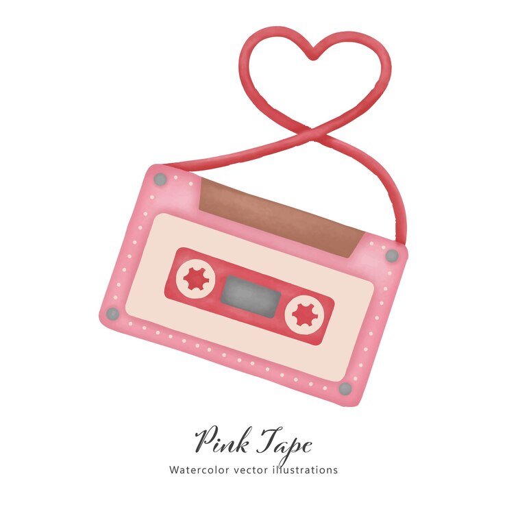 Ilustración de cinta de cassette rosada para febrero