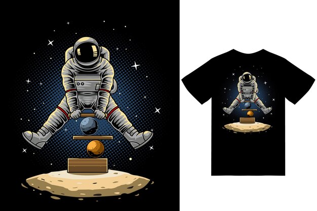 Ilustración de circo de astronauta con vector premium de diseño de camiseta