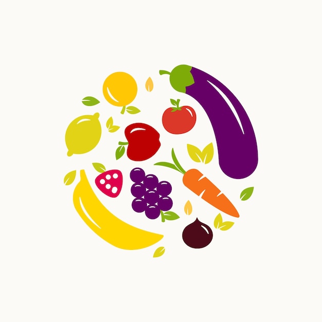 Vector ilustración circular del logotipo de frutas y verduras