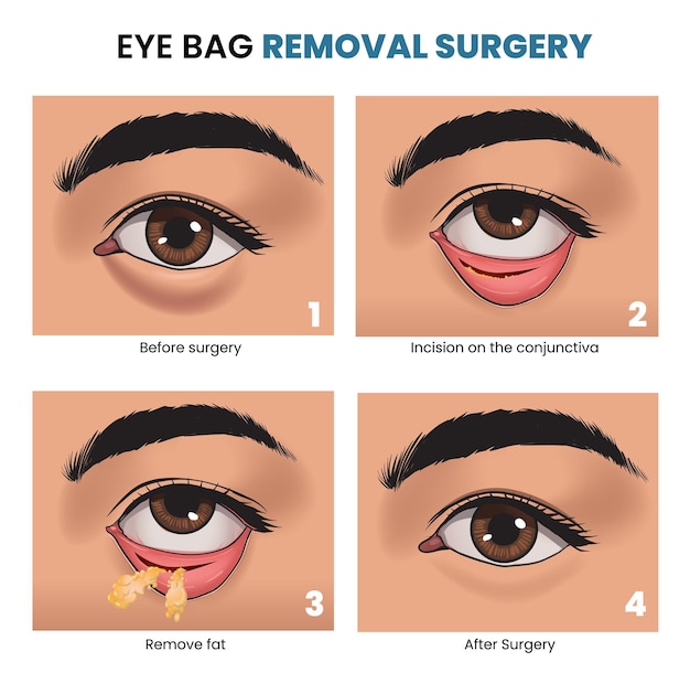 Ilustración de la cirugía de extirpación de la bolsa ocular
