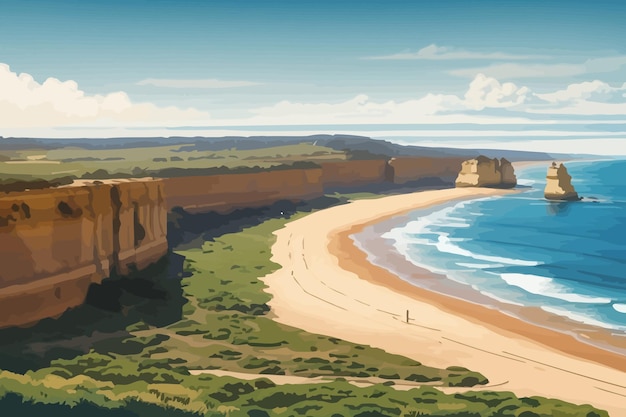 Vector ilustración de la ciudad costera de la gran carretera del océano victoria, australia