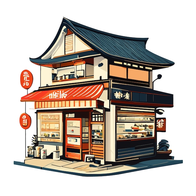 Vector ilustración clásica de la tienda de comida japonesa con imágenes generadas por la ia
