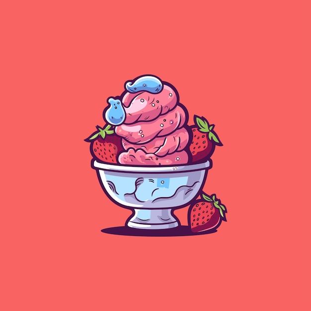 Ilustración de clip art de helado de fresa