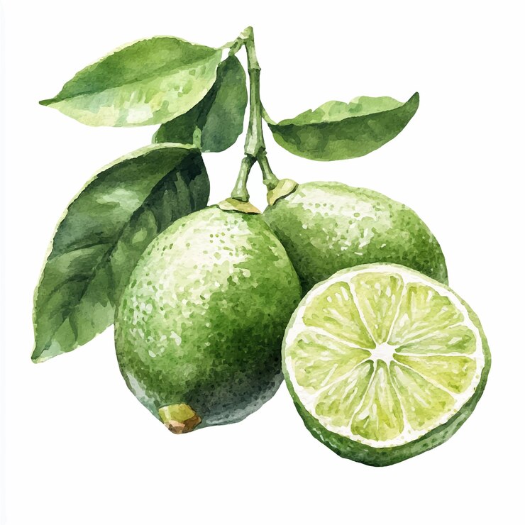Vector ilustración de clipart de acuarela de frutas de lima aisladas