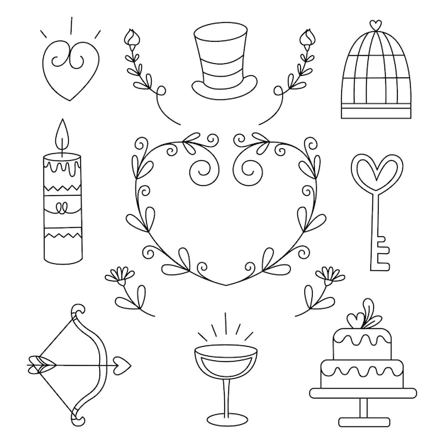 Ilustración de clipart dibujada a mano del elemento de la boda