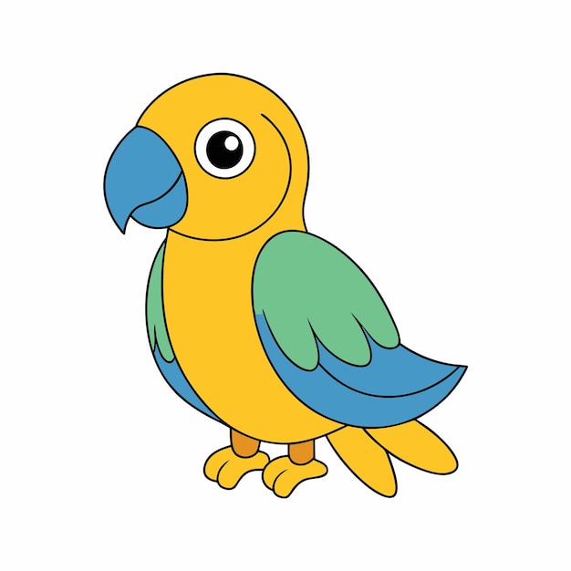 Ilustración de clipart de loros de dibujos animados de colores en fondo blanco Diseño gráfico imprimible