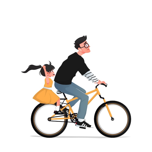 Ilustración de clipart de un padre y su hijo en bicicleta