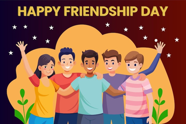 Ilustración de clipart vectorial de algunos amigos celebrando el Día Mundial de la Amistad