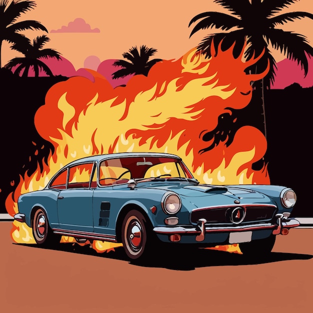 Vector ilustración de clipart vectorial de riesgos de seguros de automóviles de hotrod