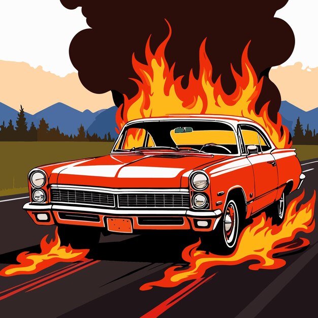 Vector ilustración de clipart vectorial de riesgos de seguros de automóviles de hotrod