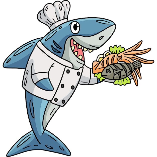 Ilustración de cliparts en color de dibujos animados de Chef Shark