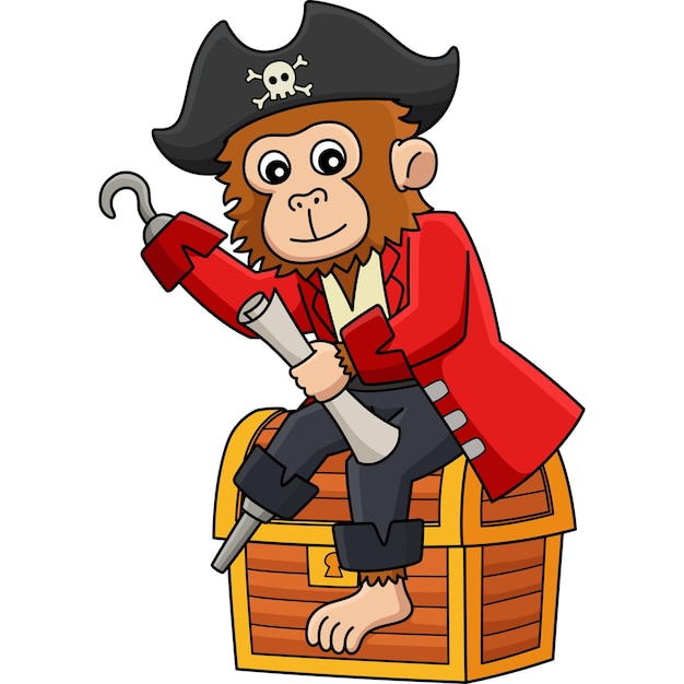 Ilustración de cliparts en color de dibujos animados de monos piratas