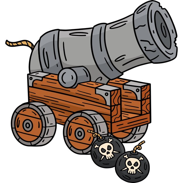 Ilustración de cliparts en color de dibujos animados de Pirate Cannon